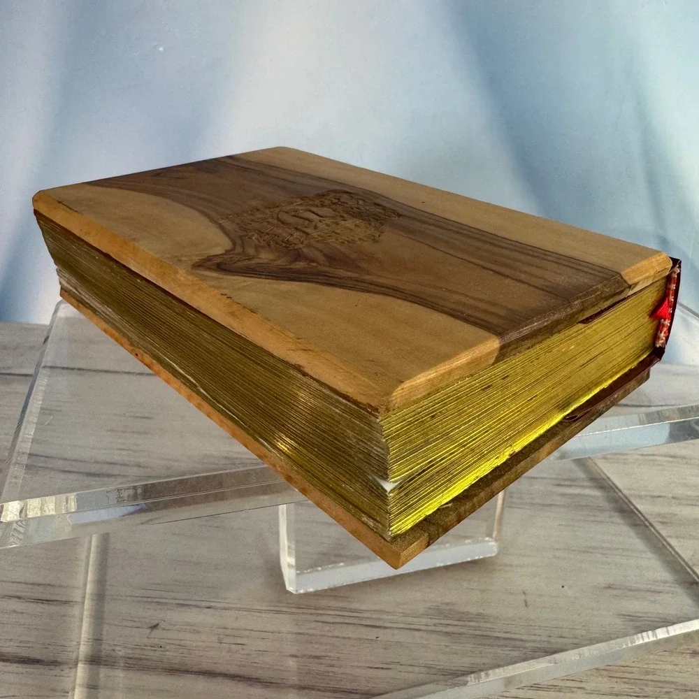 Jerusalem Holy Bible Small Natural Olive Wood Bethlehem Gilded Edges TBN Red